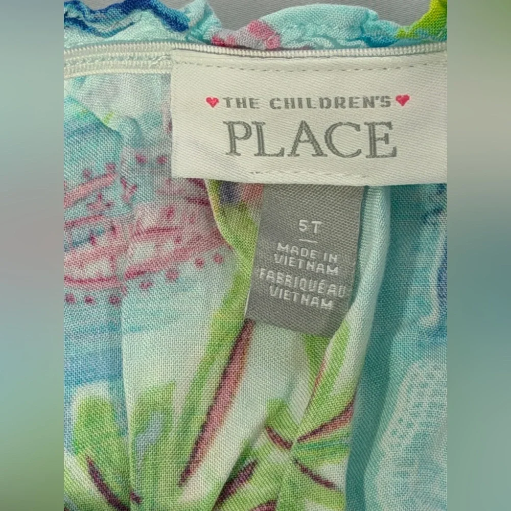 Girls 5T Tropical Dress The Children’s Place Blue Floral Sundress Off Shoulder - Picture 12 of 13